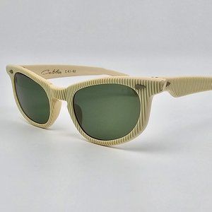 Calobar C41-48 White Green Stripe Frame G-15 Lens Vintage Cat Eye Sunglasses